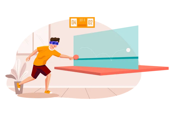 Man playing table tennis using VR  Illustration