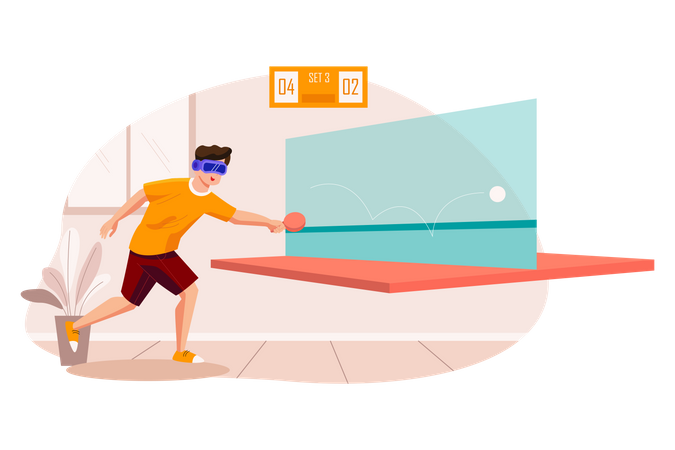 Man playing table tennis using VR  Illustration