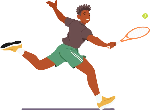 Male Character Vigorously Plays Tennis Man Expertly Serving And Returning Balls With Precision And Agility Showcasing His Athleticism And Passion For The Sport Cartoon People Vector Illustration Illustration