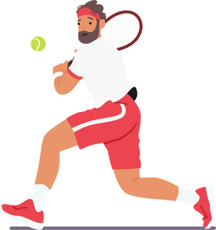 Adult Man Character Plays Tennis Engaging In A Dynamic Sport He Serves Rallies And Volleys Displaying Agility Precision And Strategic Thinking On The Court Cartoon People Vector Illustration Illustration