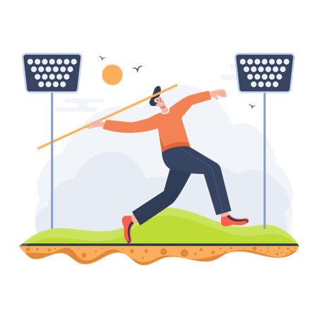 Man playing the javelin throw game  Illustration