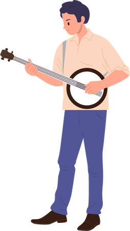 Man playing traditional banjo guitar  Illustration