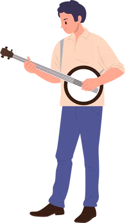 Man playing traditional banjo guitar  Illustration