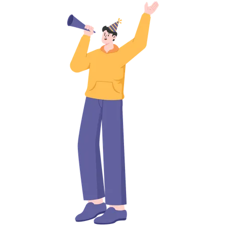 Man playing trumpet at new year party  Illustration