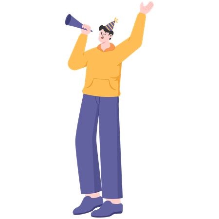 Man playing trumpet at new year party  Illustration