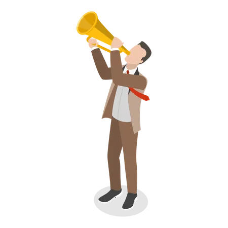 Man playing trumpet in musical band  イラスト