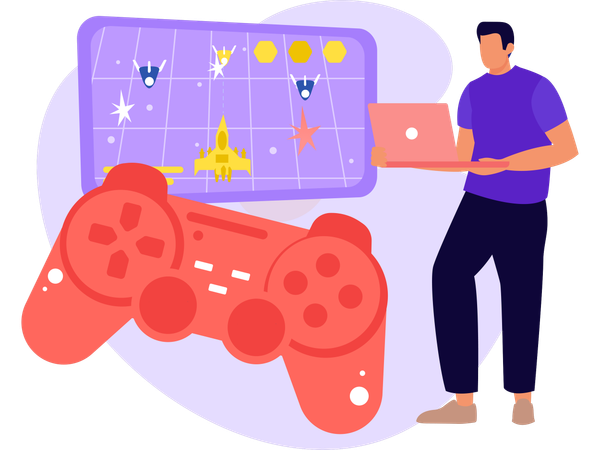 Man Playing Video Game  Illustration