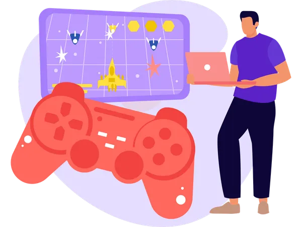 Man Playing Video Game  Illustration