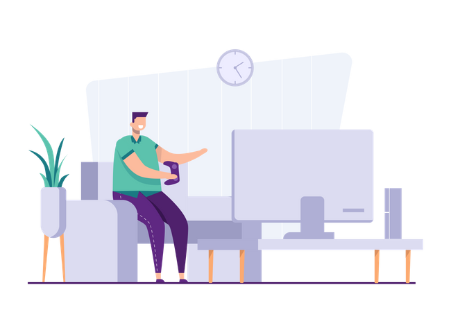 Man playing video game Illustration