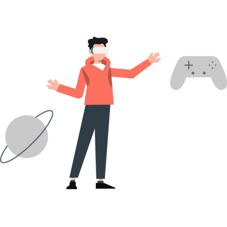 Man playing video game in metaverse  Illustration