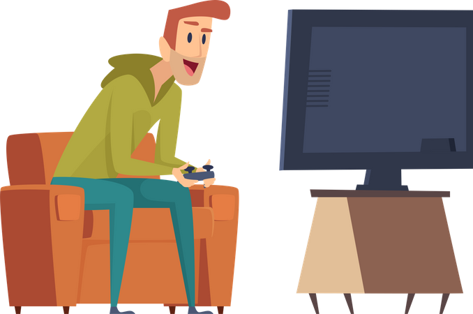 Man playing video game on tv  Illustration