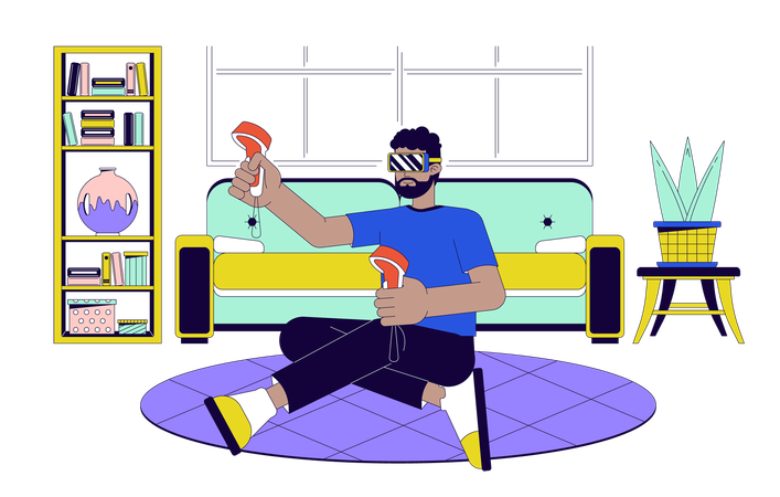 Man playing video game with vr glasses  Illustration