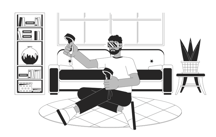 Man playing video game with vr glasses  Illustration