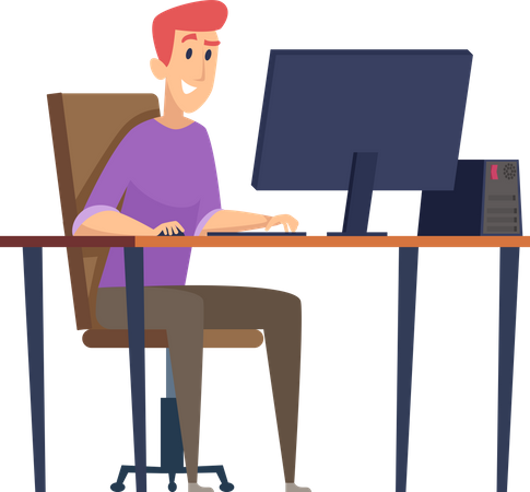 Man playing video games on computer Illustration