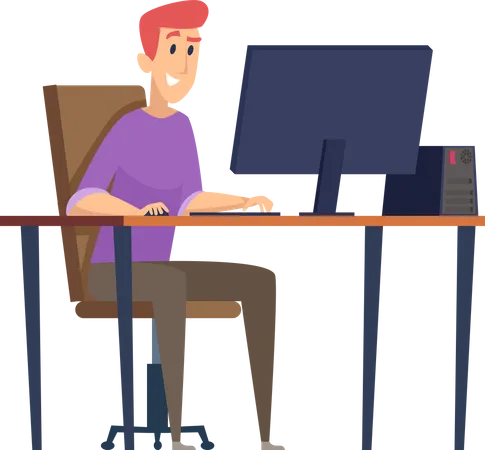 Man playing video games on computer Illustration