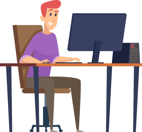 Man playing video games on computer  Illustration