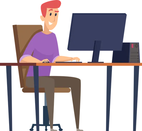 Man playing video games on computer  Illustration