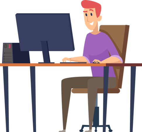 Man playing video gaming on computer Illustration