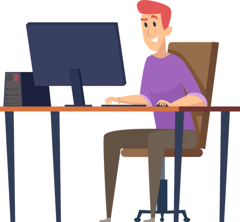 Man playing video gaming on computer Illustration