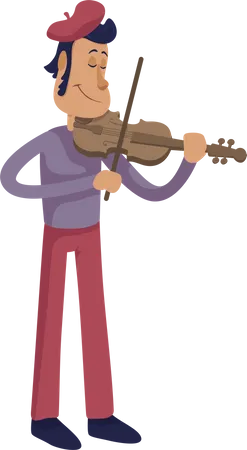 Man Playing Violin Flat Cartoon Vector Illustration Elegant Frenchman Stylish Street Musician Ready To Use 2 D Character Template For Commercial Animation Printing Design Isolated Comic Hero Illustration
