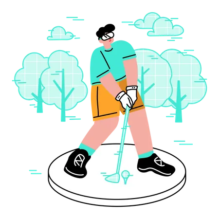 Man  playing virtual golf  Illustration