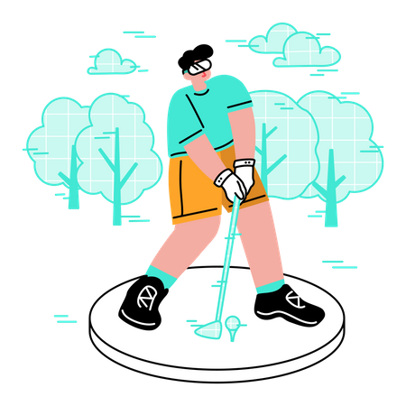 Man  playing virtual golf  イラスト