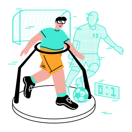 Man  playing virtual soccer  일러스트레이션
