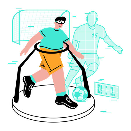 Man  playing virtual soccer  Illustration