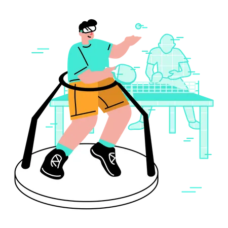 Man playing virtual table tennis  Illustration