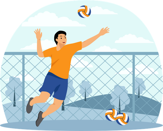 Man Playing Volleyball  Illustration