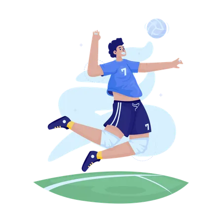 Flat Design Of A Man Playing Volleyball Doing Jumping Smash Illustration