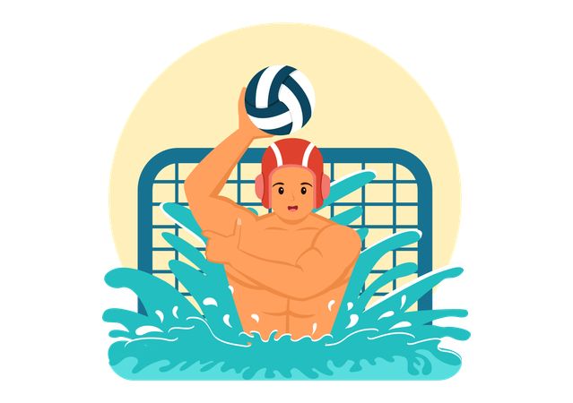 Man playing volleyball in swimming pool  Illustration