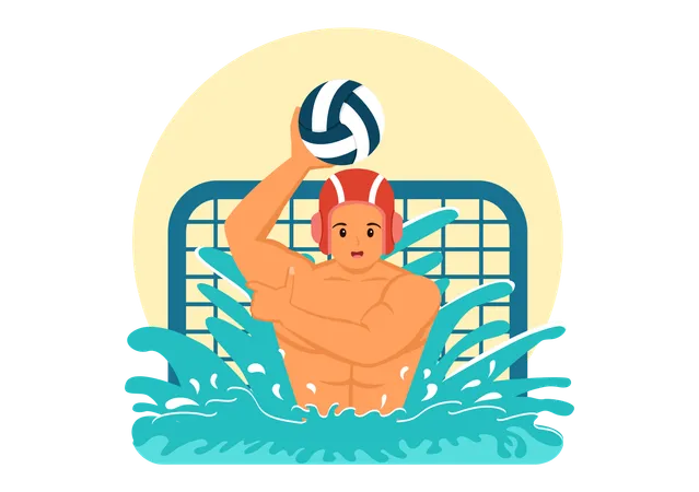 Man playing volleyball in swimming pool  Illustration