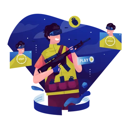 Man playing VR action shooting game  Illustration