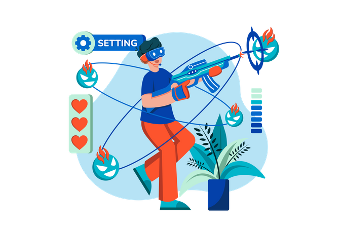 Man playing VR action shooting game  Illustration