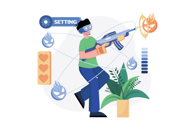 Man playing VR action shooting game  Illustration