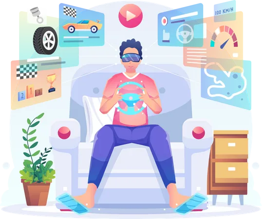 Man playing VR racing game  Illustration