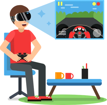 Man playing VR racing game  Illustration