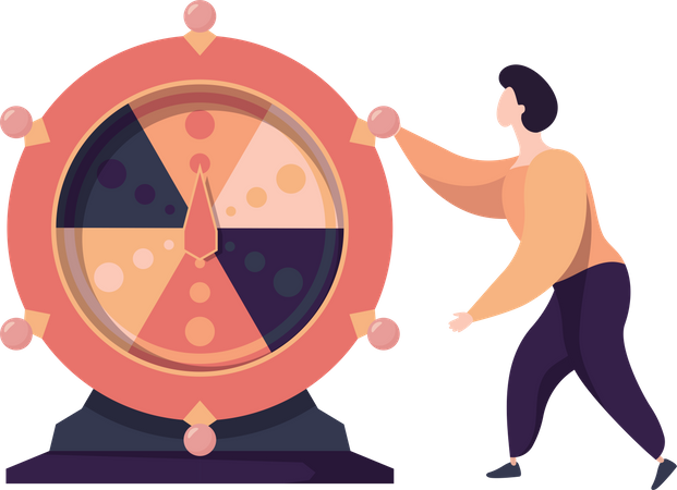 Man playing wheel of fortune  イラスト