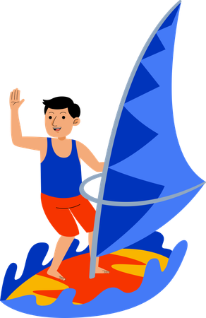 Man Playing Windsurfing  Illustration