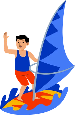Man Playing Windsurfing Illustration