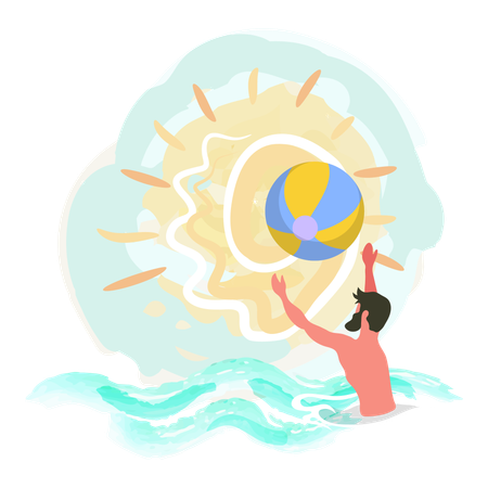 Man playing with ball in pool  Illustration