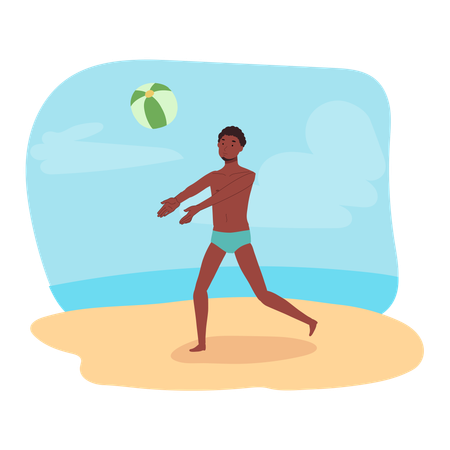 Man Playing with Beachball  Illustration