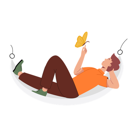 Man playing with Butterfly  Illustration