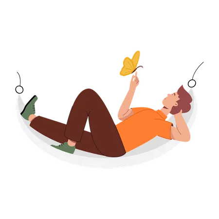 Man playing with Butterfly  Illustration