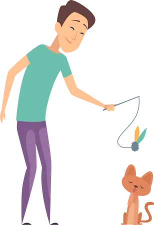 Man playing with cat Illustration