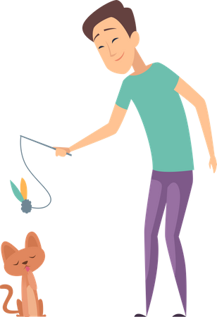Man playing with cat Illustration