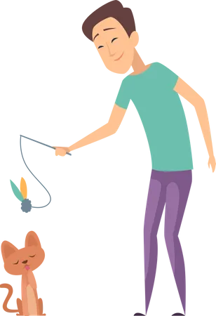 Man playing with cat  Illustration