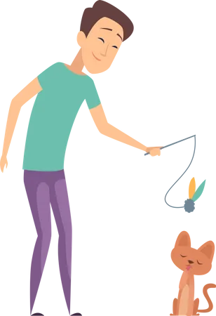 Man playing with cat  Illustration