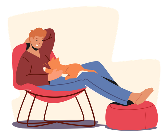 Man Playing With Cat In Leisure Time Illustration